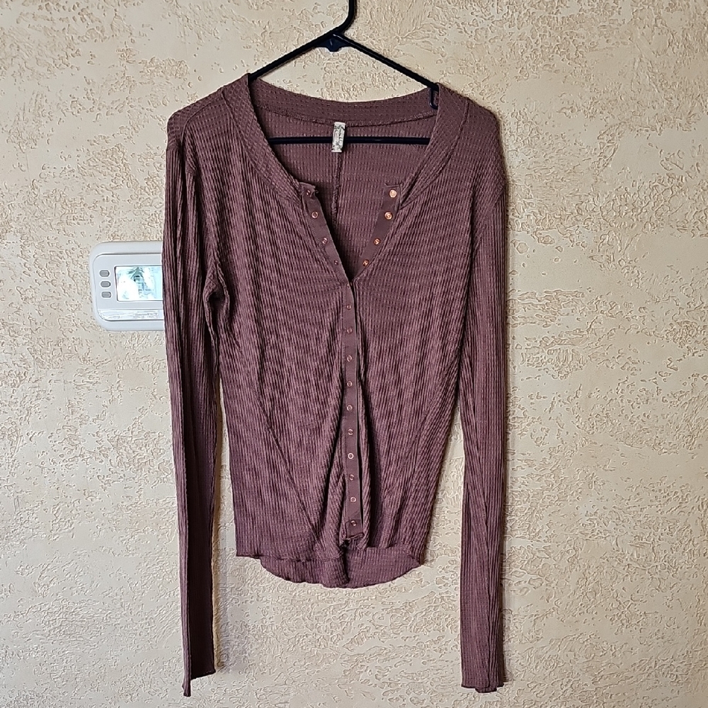 Free People Ribbed Mauve Button-Down Shirt